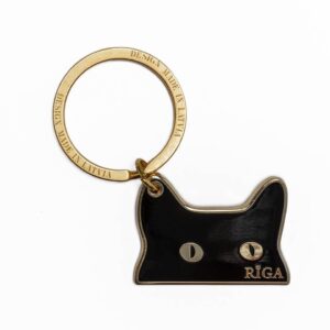 Key ring with riga black cat, riga, metallic