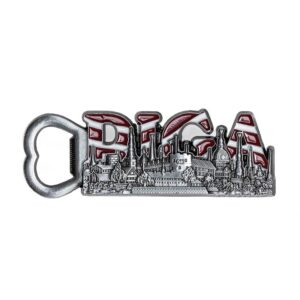 Magnet - bottle opener with riga view, riga, metallic
