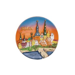 Magnet riga with riga old town view, round, 7cm