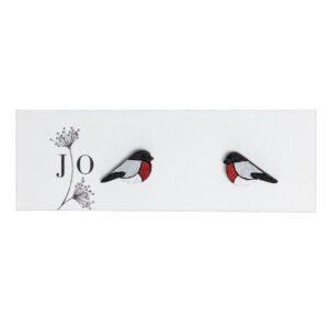 Small, coloured wooden earrings "bullfinch", 1 cm