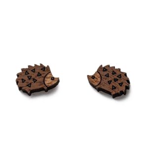 Small, coloured wooden earrings "hedgehog", 1 cm