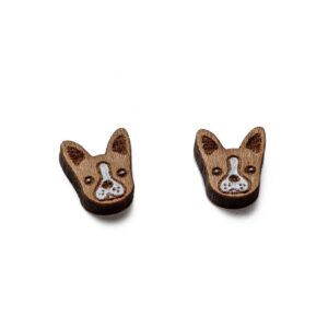 Small, colourful wooden earrings "a dog", 1 cm
