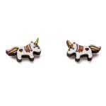Small, Colourful Wooden Earrings "Unicorn", 1 cm