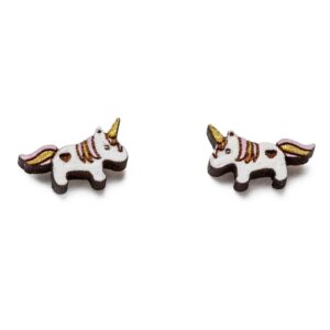 Small, colourful wooden earrings "unicorn", 1 cm