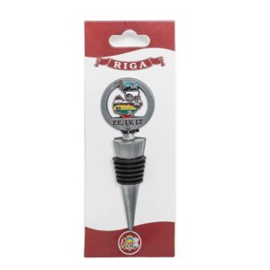 Souvenir bottle stopper with map of baltics, riga, metallic