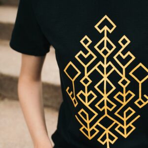 Unisex T-shirt with Ethnographic Pattern “Tree of Life”, LATVIJA, Black Unisex t-shirt with ethnographic pattern "tree of life", latvija, black