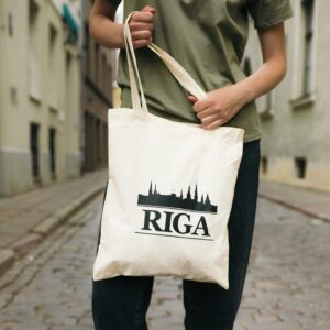 Cotton Tote-bag with City Silhouette, RIGA, Beige Cotton tote-bag with city silhouette, riga, beige