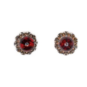 Silver earrings, dark red