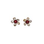 Silver Earrings, Flowers, Dark Red