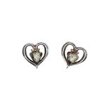 Silver Earrings, Hearts, Green