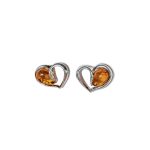 Silver Earrings, Hearts, Orange