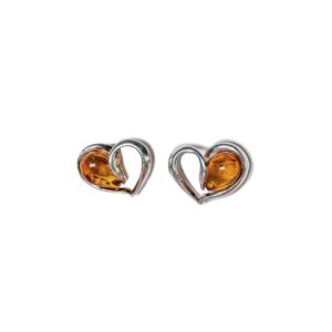 Silver earrings, hearts, orange