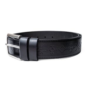 Leather belt with ethnographic signs, black