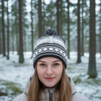 Warm hat with auseklis signs, black