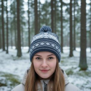 Warm hat with auseklis signs, blue