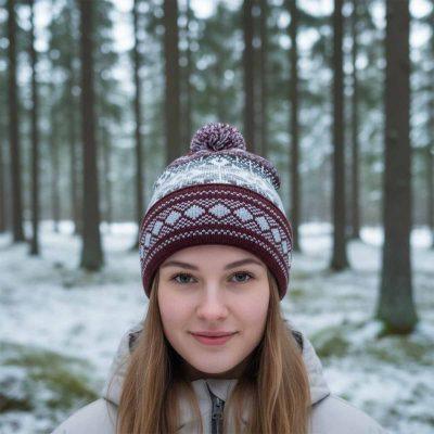 Warm hat with auseklis signs, red