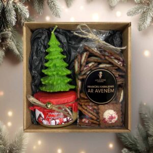 Christmas gift set – rye gingerbread with chocolate, creamy hand-made honey, beeswax "tree" candle