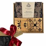 Gift Set – Linen Kitchen Towel and Wooden Coaster with Ethnographic Signs