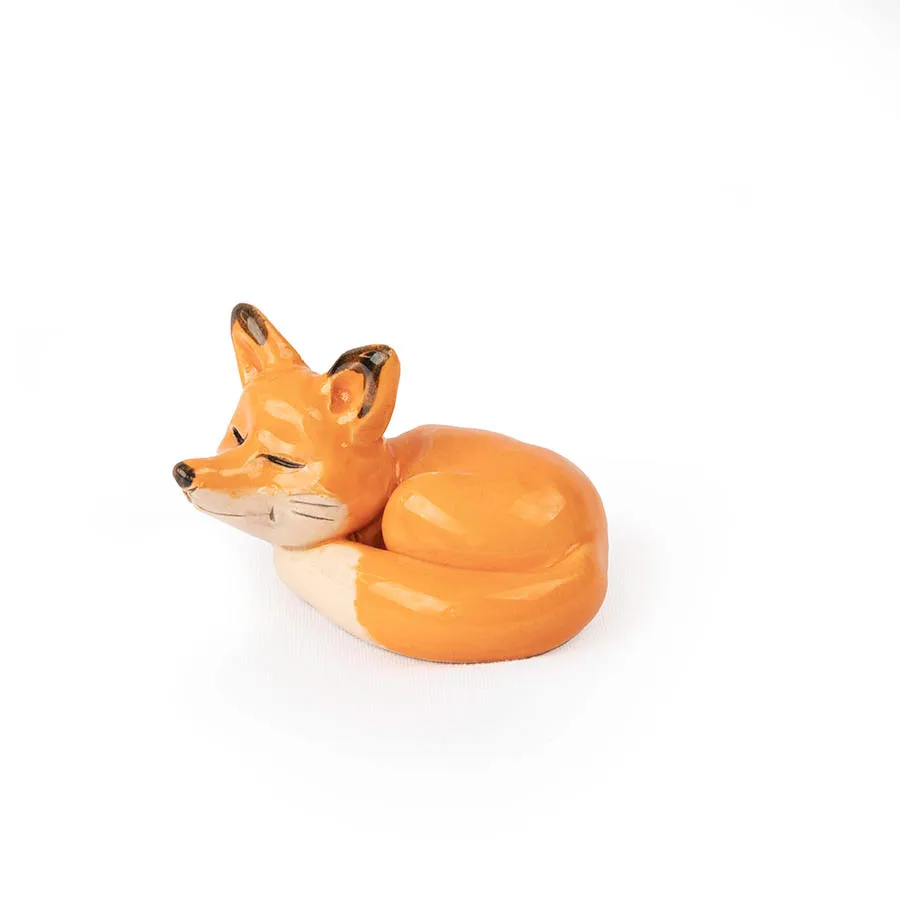 Ceramic sleepy fox figurine, 7 cm