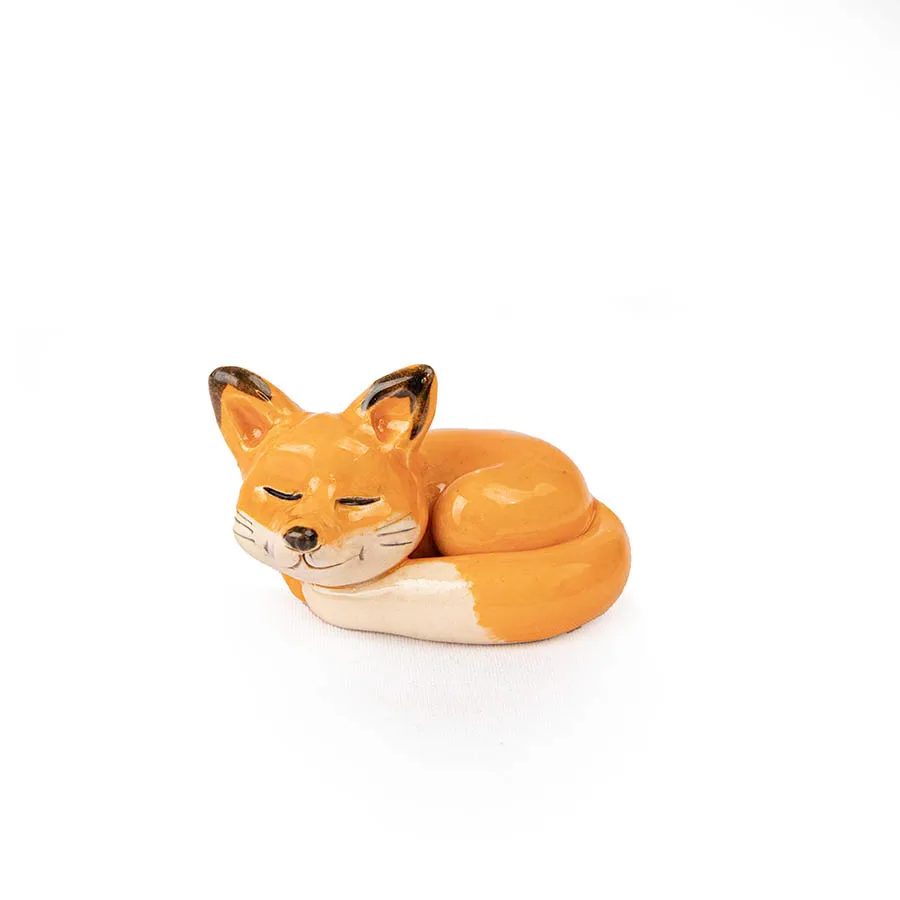 Ceramic sleepy fox figurine, 7 cm