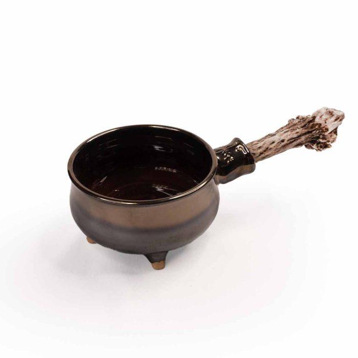 Ceramic bowl with antler elements, brownish-black, 22x12 cm