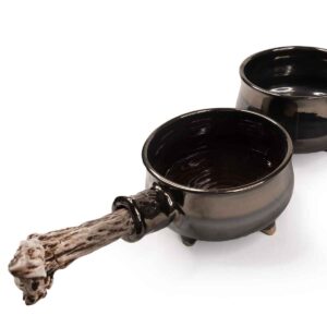 Ceramic bowl with antler elements, brownish-black, 22x12 cm