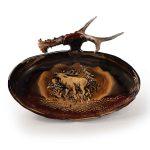 Ceramic Serving Plate with Antler Handle, Reddish-brown, 17x20 cm