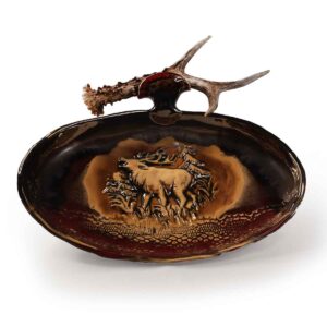 Ceramic serving plate with antler elements, reddish-browm, 25x20 cm