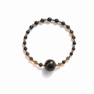 Amber bracelet with silver color elements, ⌀ 5.5 cm