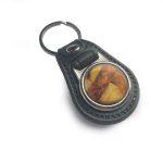 Leather Keychain with Amber, 7 cm