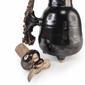 Ceramic carafe with antler elements, brownish-black, 1l