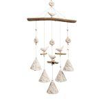 Ceramic Wind Chimes, Bent Grass Motif, White, 5 Bells
