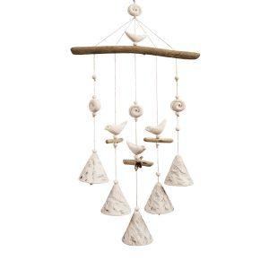 Ceramic wind chimes, bent grass motif, white, 5 bells Ceramic wind chimes, bent grass motif, white, 5 bells