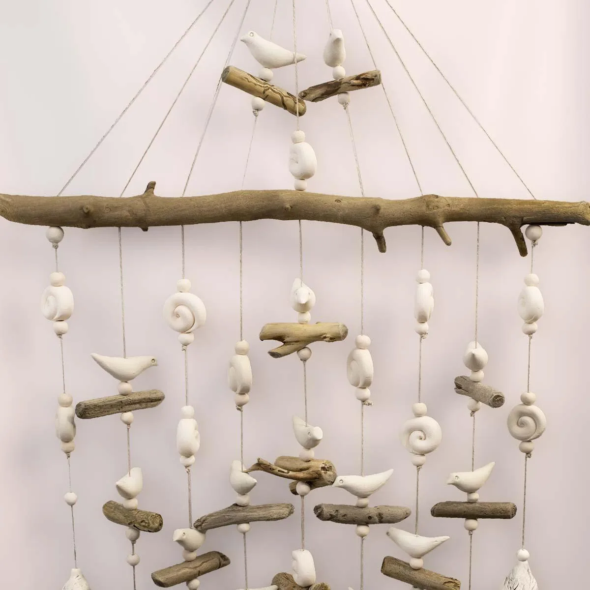 Ceramic wind chimes, bent grass motif, white, 9 bells