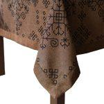 Reversible Linen Tablecloth with Austra Tree Pattern, Brown, 158 x 158 cm