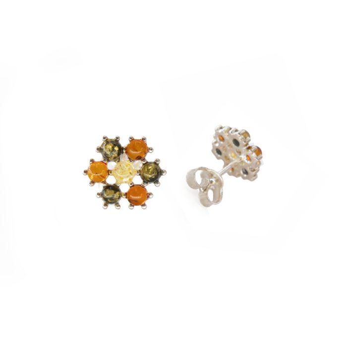 Amber earrings – multicolor flower shape