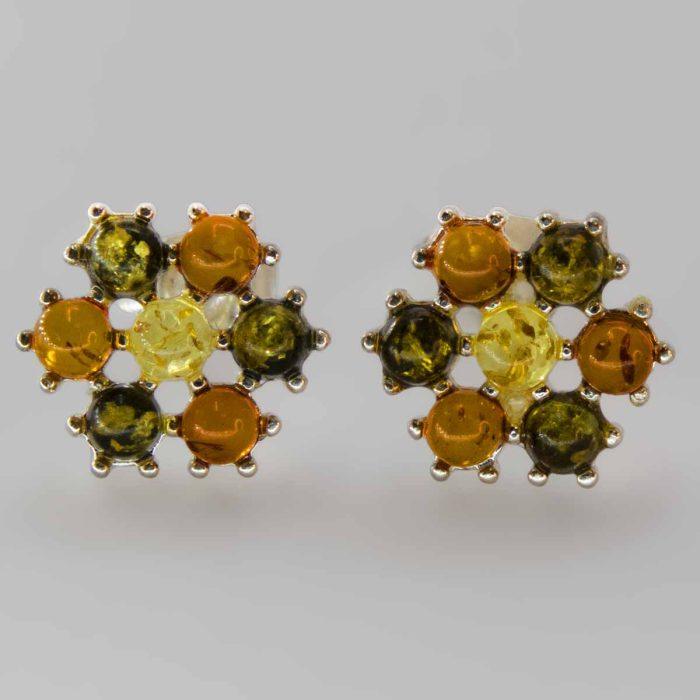 Amber earrings – multicolor flower shape