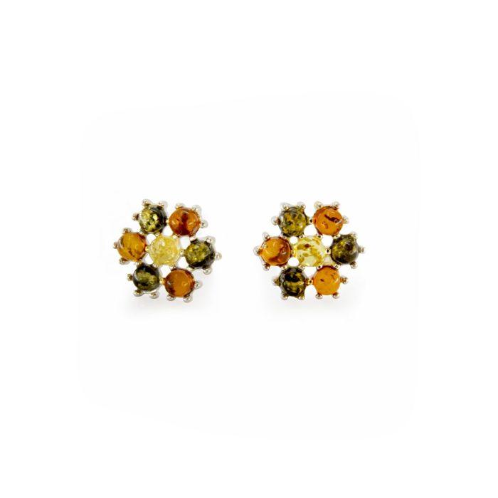 Amber earrings – multicolor flower shape