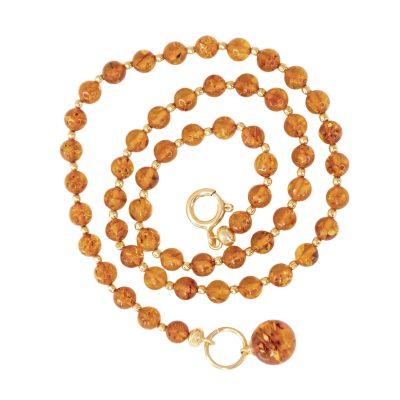 Amber necklace with gold color elements, 45 cm