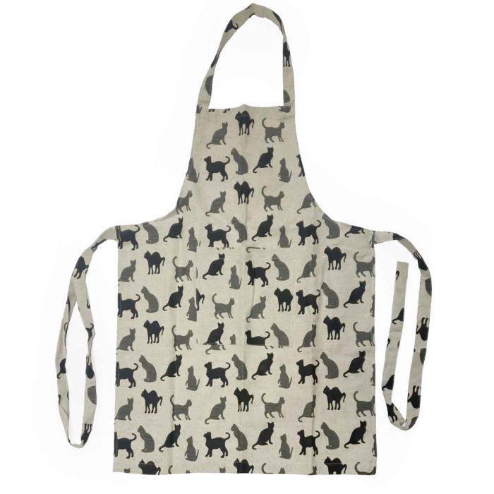 Linen kitchen set “black cats” – apron, oven mitts, and pot holder