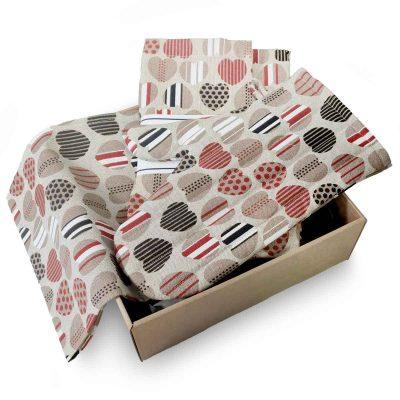 Linen kitchen set “hearts” – apron, oven mitts, and towel