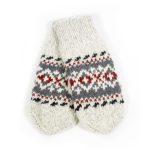 Knitted Wool Mittens with Multicolor Pattern, White