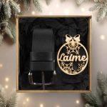 Christmas Gift Set – Leather Belt with Ethnographic Signs & Wooden Ornament “Laime”