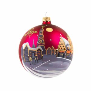 Christmas tree ball "riga - town hall square", Ø 10 cm, red
