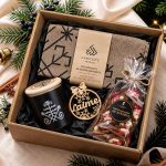 Christmas Gift Set – Crunchy Gingerbread, Linen Kitchen Towel & Candle with Austras Tree Signs