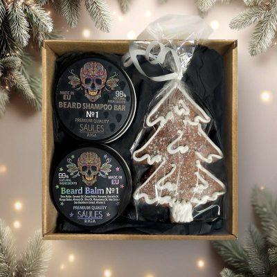 ziemassvetku-davanu-komplekts-piparkuka-viriesu-bardas-balzams-sampuns-egle Christmas gift set - men's beard balm, shampoo & gingerbread