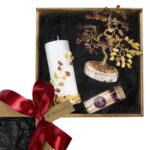 Gift Set – Amber Money Tree, Candle & Matches in a Glass Jar