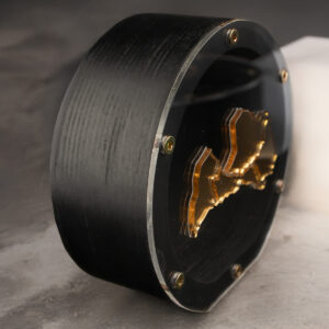 Wooden money box with contour of latvia, black