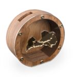 Wooden Money Box with contour of Latvia, Brown