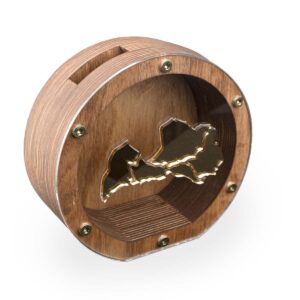 Wooden money box with contour of latvia, brown